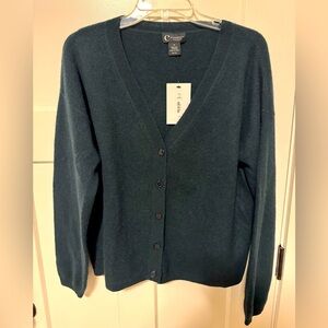 Bloomingdales Dark Green V-Neck cashmere Cardigan Sweater